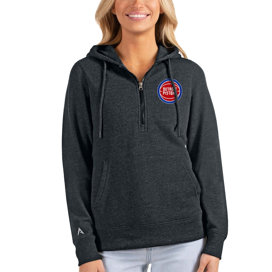 Women's Detroit Pistons Antigua Heathered Charcoal Action Half-Zip Pullover Hoodie Women's Detroit Pistons Antigua Heathered Charcoal Action Half-Zip Pullover Hoodie