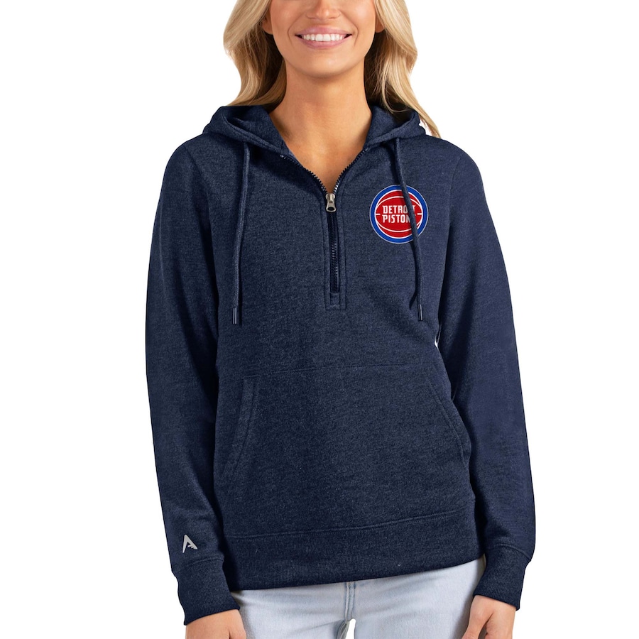Women's Detroit Pistons Antigua Heathered Navy Action Half-Zip Pullover Hoodie Women's Detroit Pistons Antigua Heathered Navy Action Half-Zip Pullover Hoodie