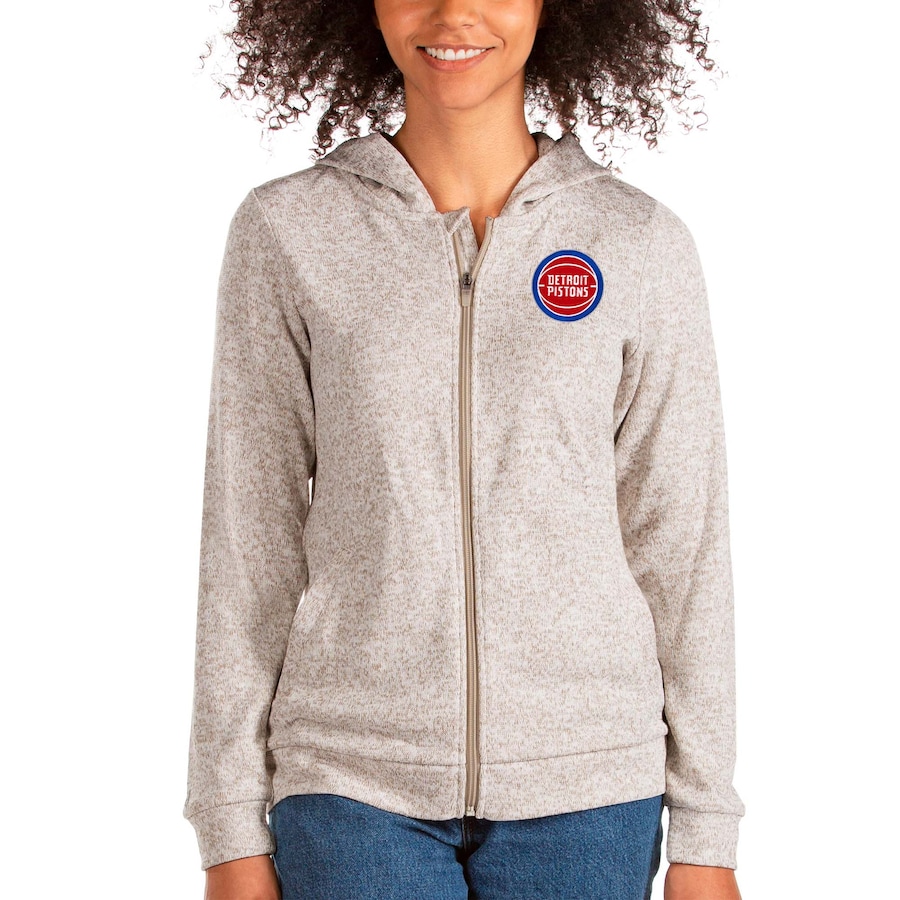Women's Detroit Pistons Antigua Oatmeal Absolute Full-Zip Hoodie Women's Detroit Pistons Antigua Oatmeal Absolute Full-Zip Hoodie