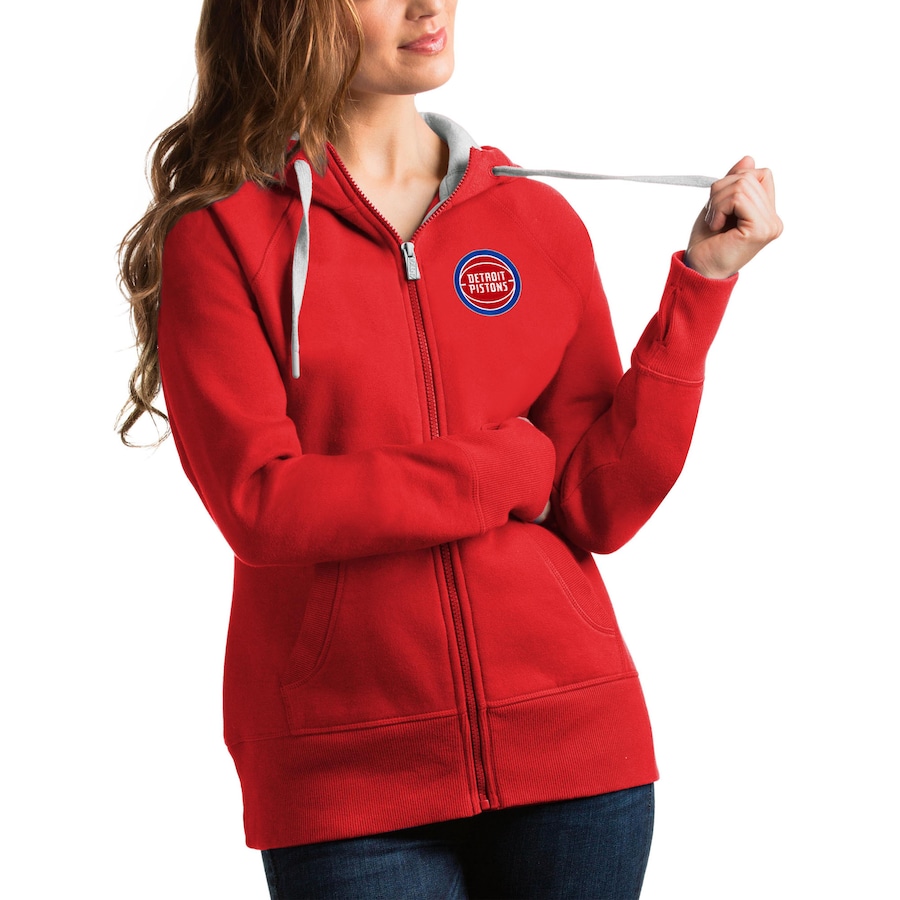 Women's Detroit Pistons Antigua Red Victory Full-Zip Hoodie Women's Detroit Pistons Antigua Red Victory Full-Zip Hoodie