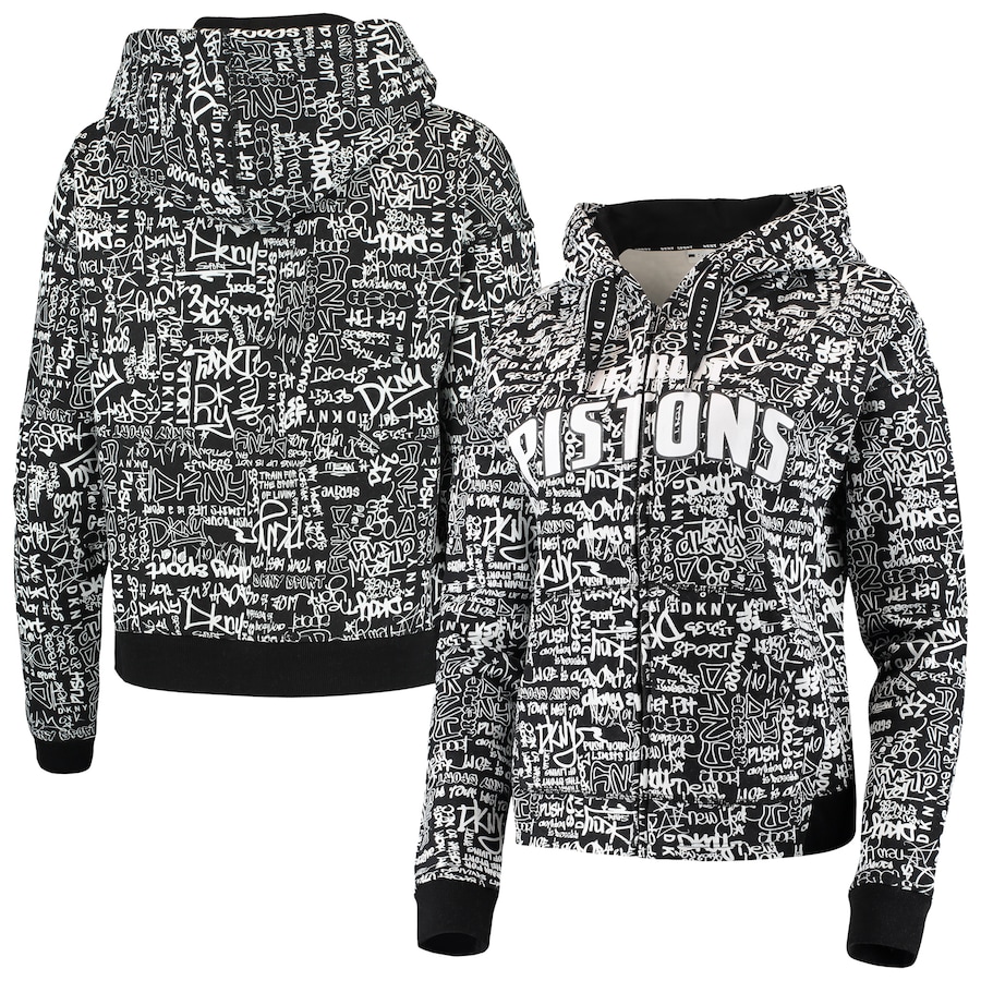 Women's Detroit Pistons DKNY Sport Black Urban Full-Zip Hoodie Women's Detroit Pistons DKNY Sport Black Urban Full-Zip Hoodie
