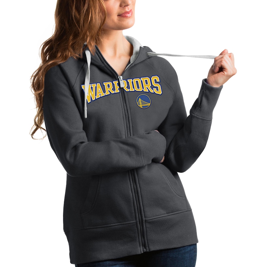 Women's Golden State Warriors Antigua Charcoal Team Victory Full-Zip Hoodie Women's Golden State Warriors Antigua Charcoal Team Victory Full-Zip Hoodie