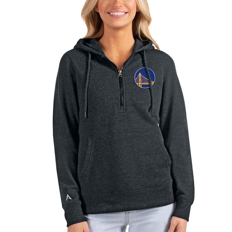 Women's Golden State Warriors Antigua Heathered Charcoal Action Half-Zip Pullover Hoodie Women's Golden State Warriors Antigua Heathered Charcoal Action Half-Zip Pullover Hoodie