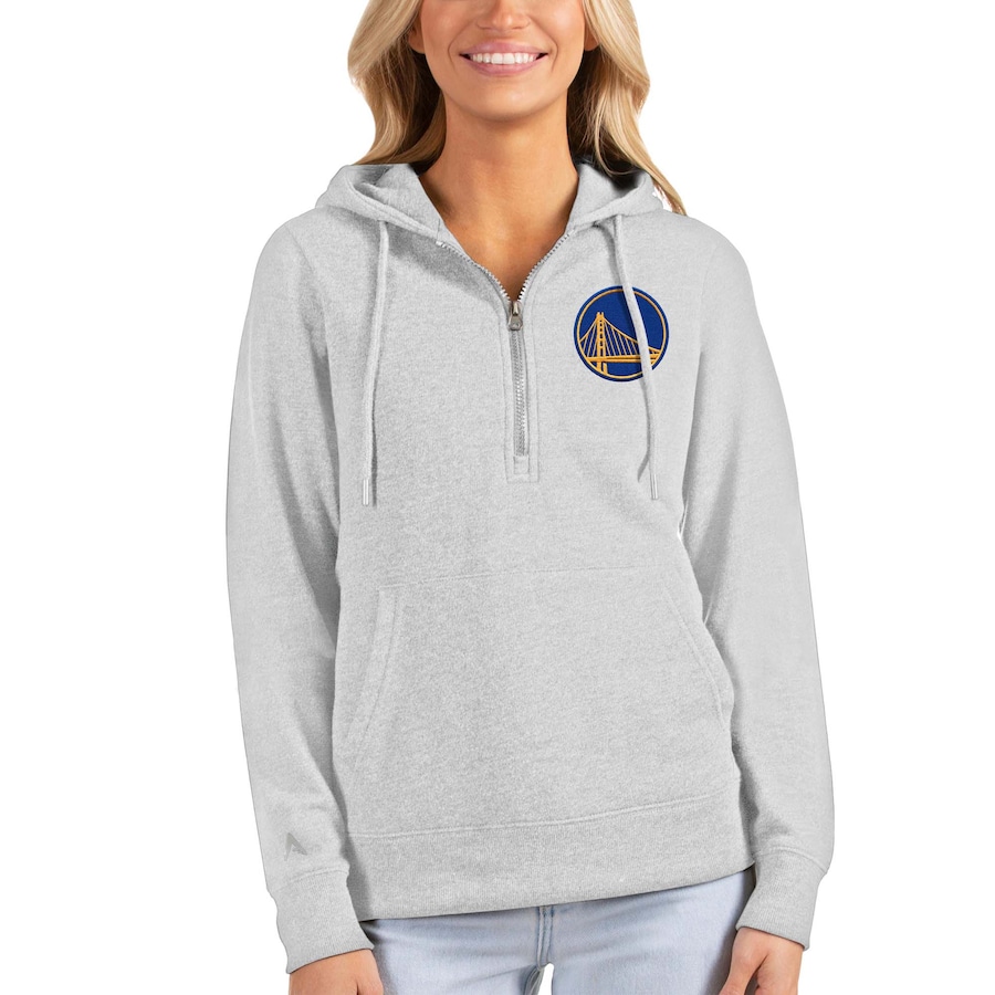 Women's Golden State Warriors Antigua Heathered Gray Action Half-Zip Pullover Hoodie Women's Golden State Warriors Antigua Heathered Gray Action Half-Zip Pullover Hoodie