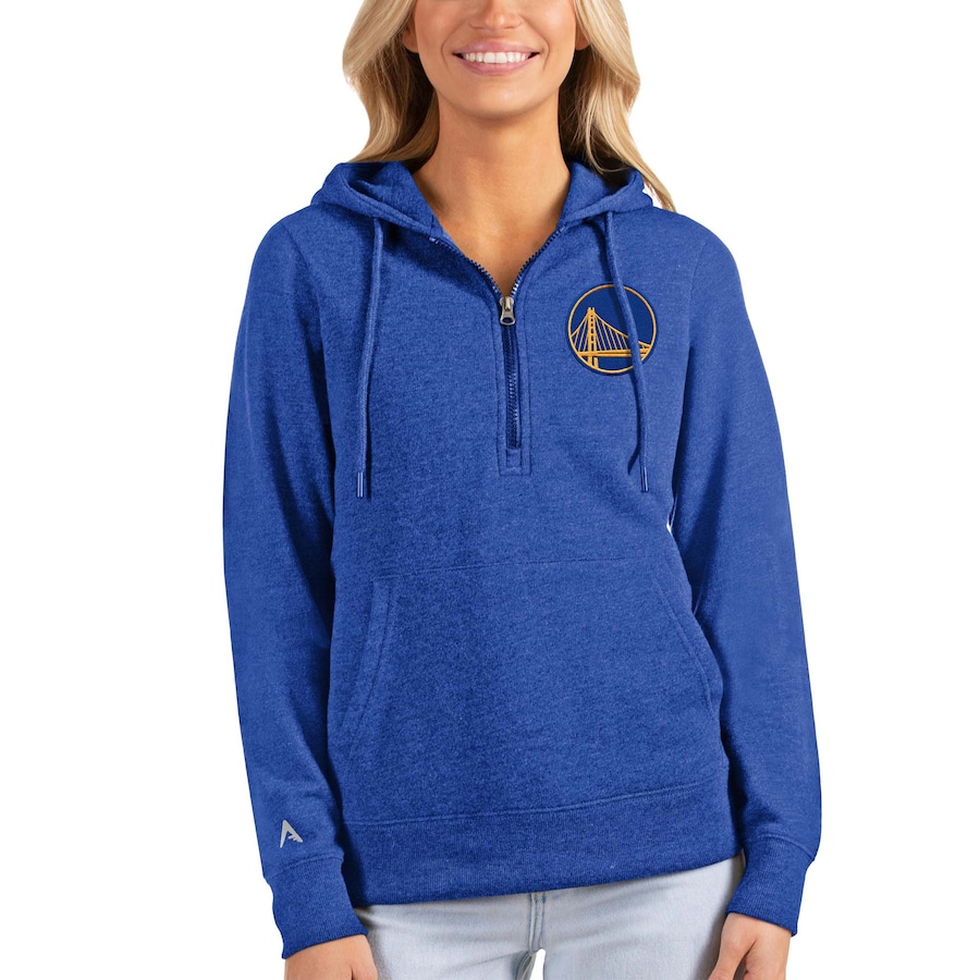 Women's Golden State Warriors Antigua Royal Action Half-Zip Pullover Hoodie Women's Golden State Warriors Antigua Royal Action Half-Zip Pullover Hoodie