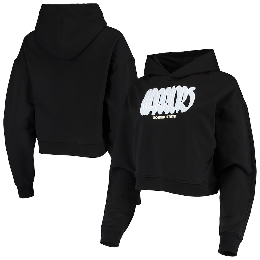 Women's Golden State Warriors Lusso Black Layla World Tour Cropped Pullover Hoodie Women's Golden State Warriors Lusso Black Layla World Tour Cropped Pullover Hoodie