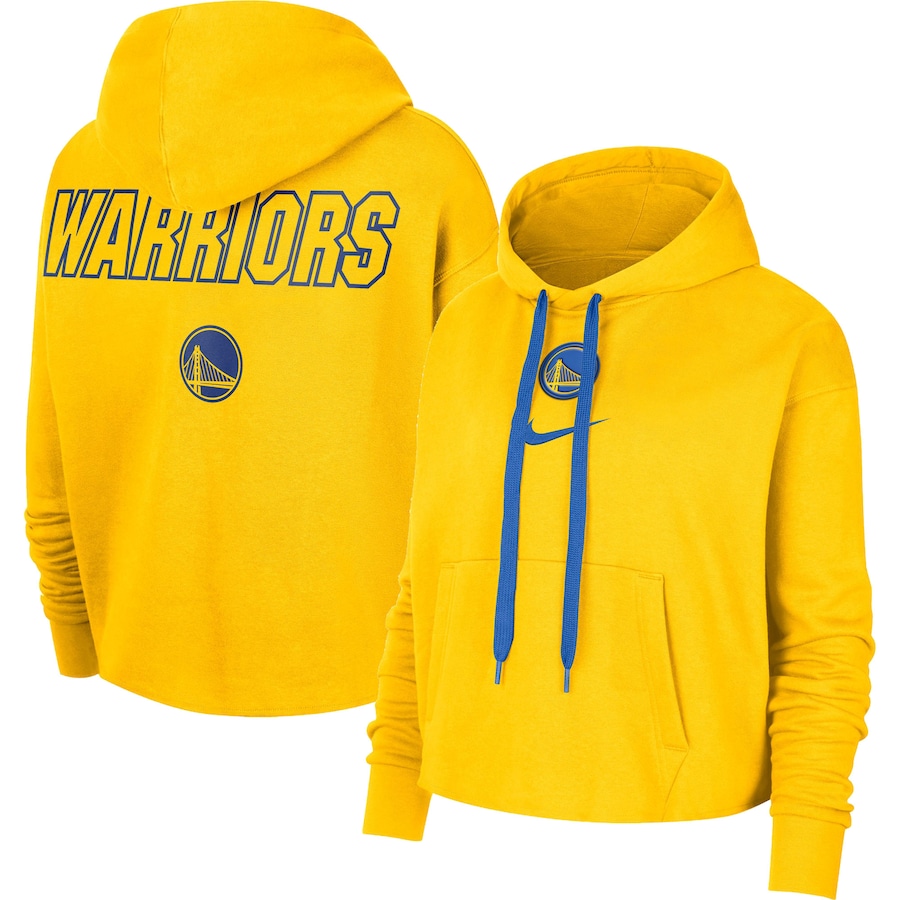 Women's Golden State Warriors NBA Gold Courtside Cropped Pullover Hoodie