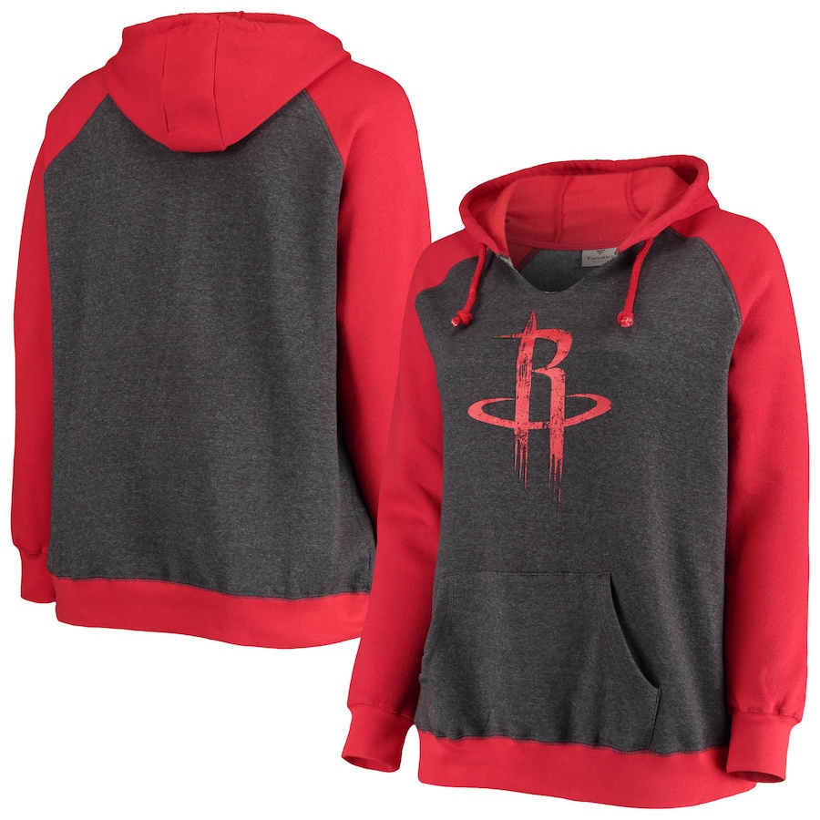 Women's Houston Rockets Charcoal/Red Plus Size Raglan Notch Neck Pullover Hoodie