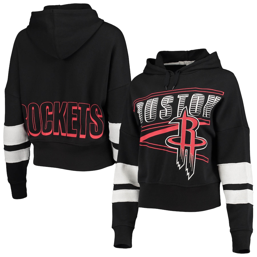 Women's Houston Rockets Junk Food Black Throwback Stripe Pullover Hoodie Women's Houston Rockets Junk Food Black Throwback Stripe Pullover Hoodie