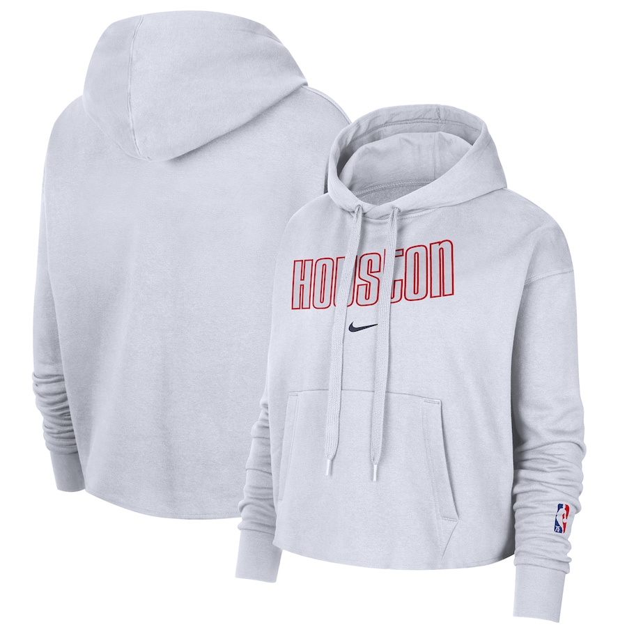 Women's Houston Rockets NBA White 2021/22 City Edition Essential Logo Cropped Pullover Hoodie Women's Houston Rockets NBA White 2021/22 City Edition Essential Logo Cropped Pullover Hoodie