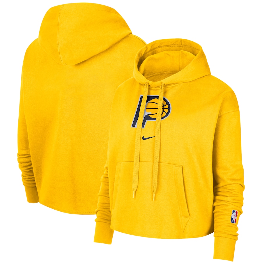 Women's Indiana Pacers NBA Gold 2021/22 City Edition Essential Logo Cropped Pullover Hoodie