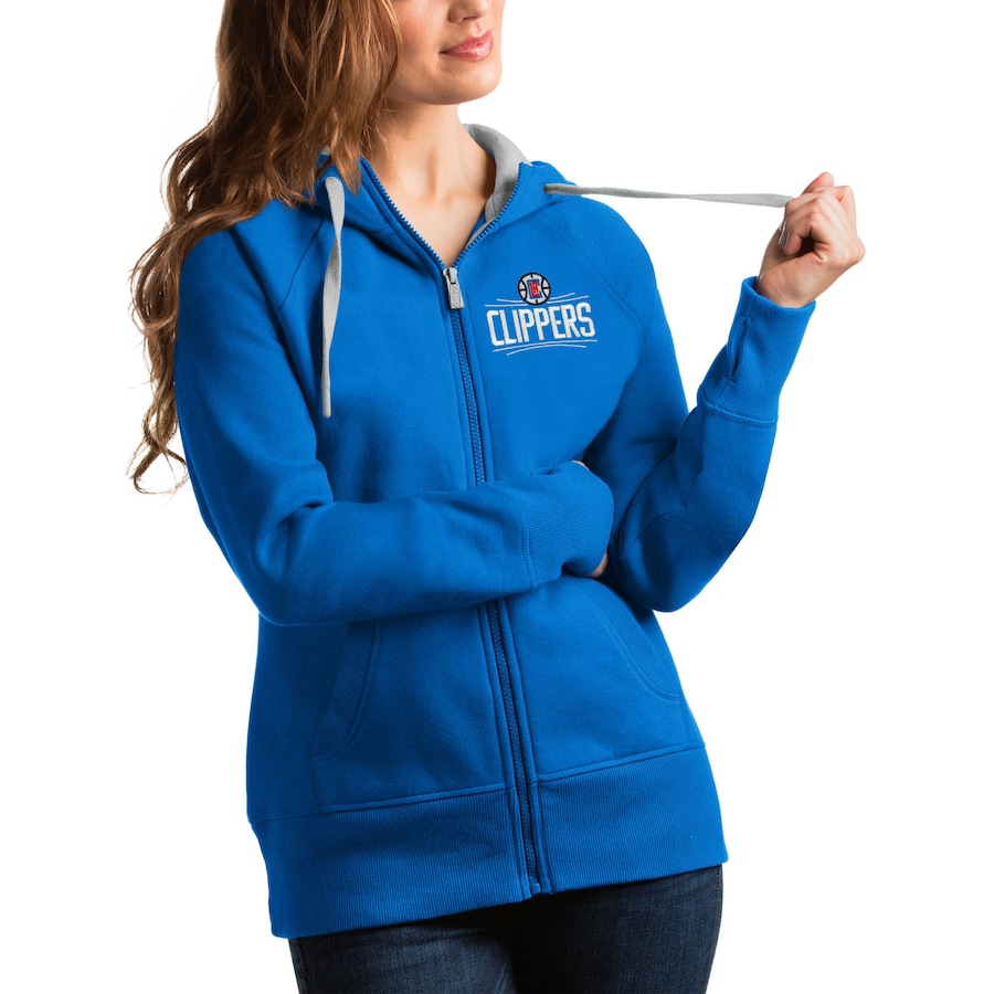 Women's LA Clippers Antigua Blue Victory Full-Zip Hoodie