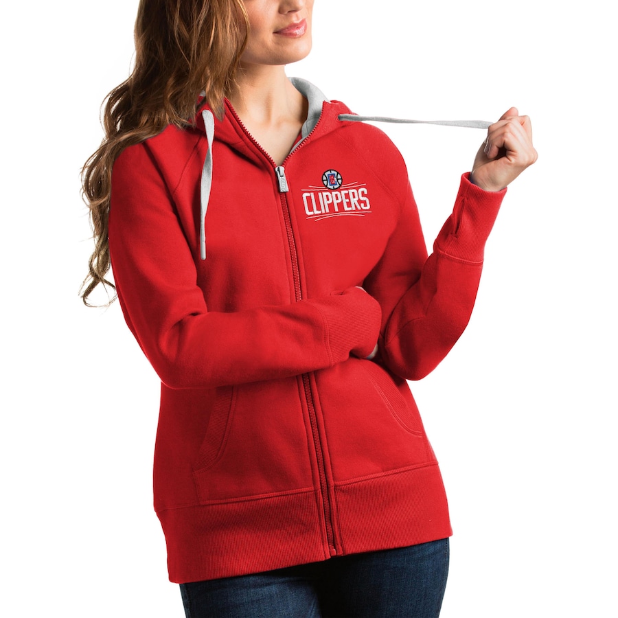 Women's LA Clippers Antigua Red Victory Full-Zip Hoodie Women's LA Clippers Antigua Red Victory Full-Zip Hoodie