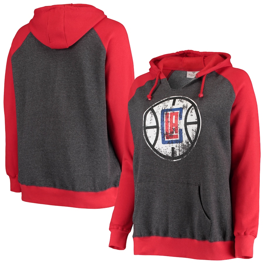 Women's LA Clippers Charcoal/Red Plus Size Raglan Notch Neck Pullover Hoodie