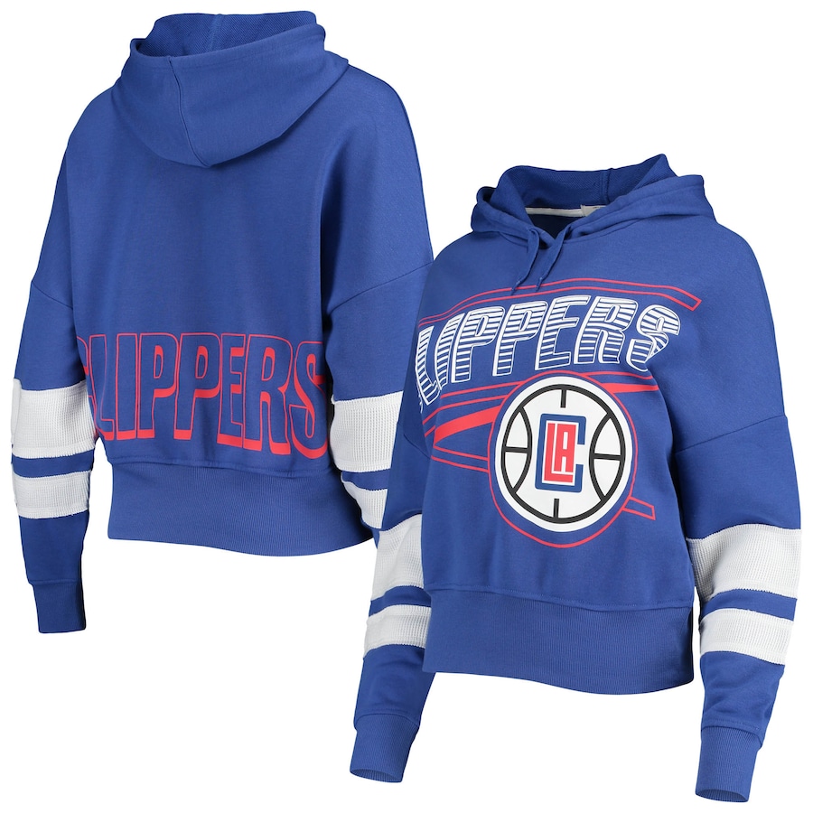 Women's LA Clippers Junk Food Royal Throwback Stripe Pullover Hoodie
