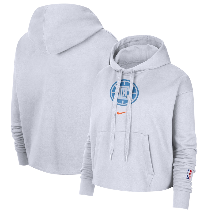 Women's LA Clippers NBA White 2021/22 City Edition Essential Logo Cropped Pullover Hoodie Women's LA Clippers NBA White 2021/22 City Edition Essential Logo Cropped Pullover Hoodie
