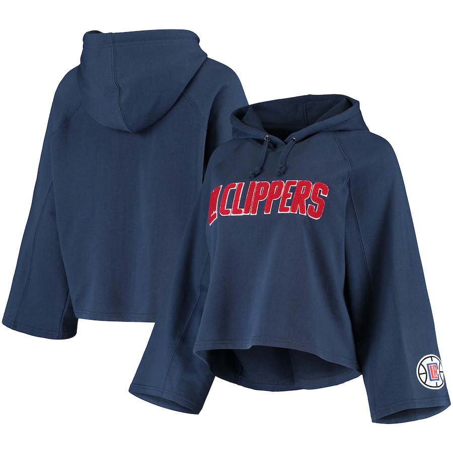 Women's LA Clippers Sportiqe Navy Chenille Logo Bell Sleeve Cropped Pullover Hoodie Women's LA Clippers Sportiqe Navy Chenille Logo Bell Sleeve Cropped Pullover Hoodie
