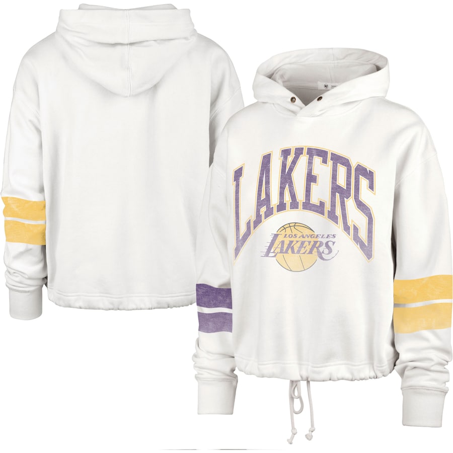 Women's Los Angeles Lakers 47 Cream Emerson Stripe Cropped Pullover Hoodie