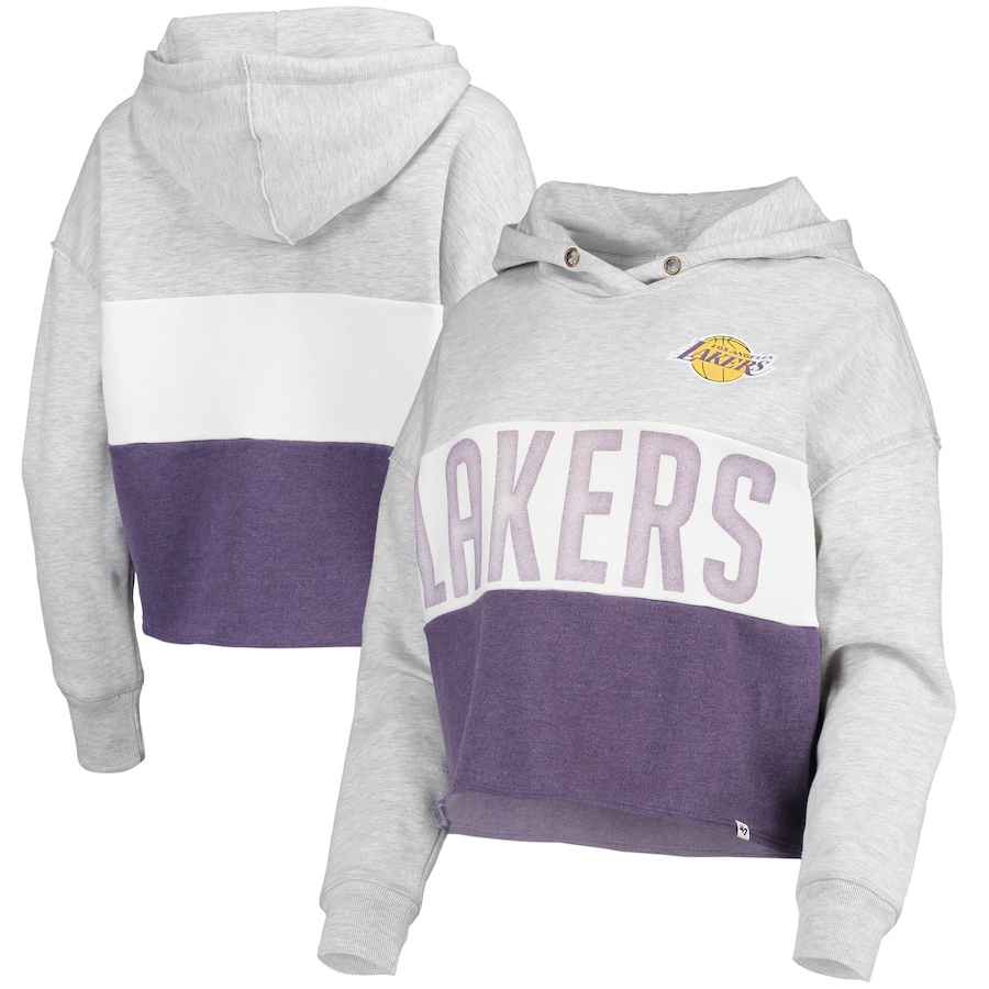 Women's Los Angeles Lakers 47 Heathered Gray Lizzy Cutoff Pullover Hoodie Women's Los Angeles Lakers 47 Heathered Gray Lizzy Cutoff Pullover Hoodie