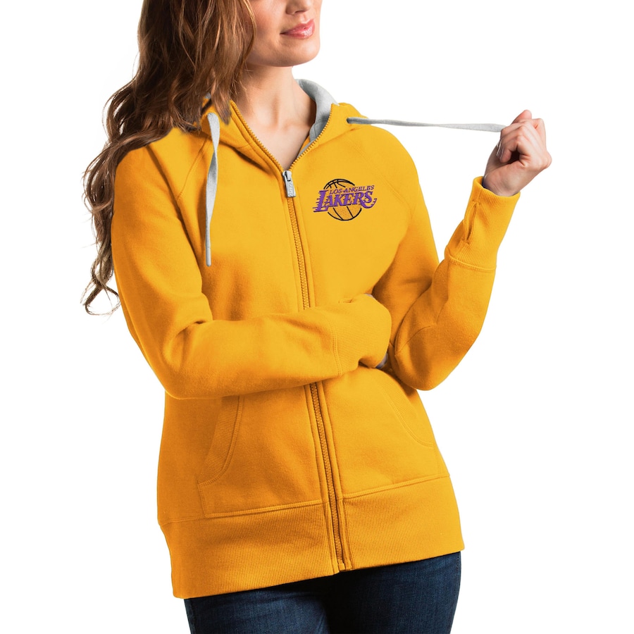 Women's Los Angeles Lakers Antigua Gold Victory Full-Zip Hoodie Women's Los Angeles Lakers Antigua Gold Victory Full-Zip Hoodie