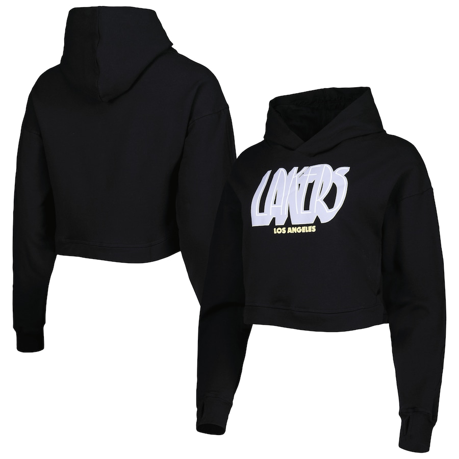 Women's Los Angeles Lakers Lusso Black Layla World Tour Cropped Pullover Hoodie Women's Los Angeles Lakers Lusso Black Layla World Tour Cropped Pullover Hoodie