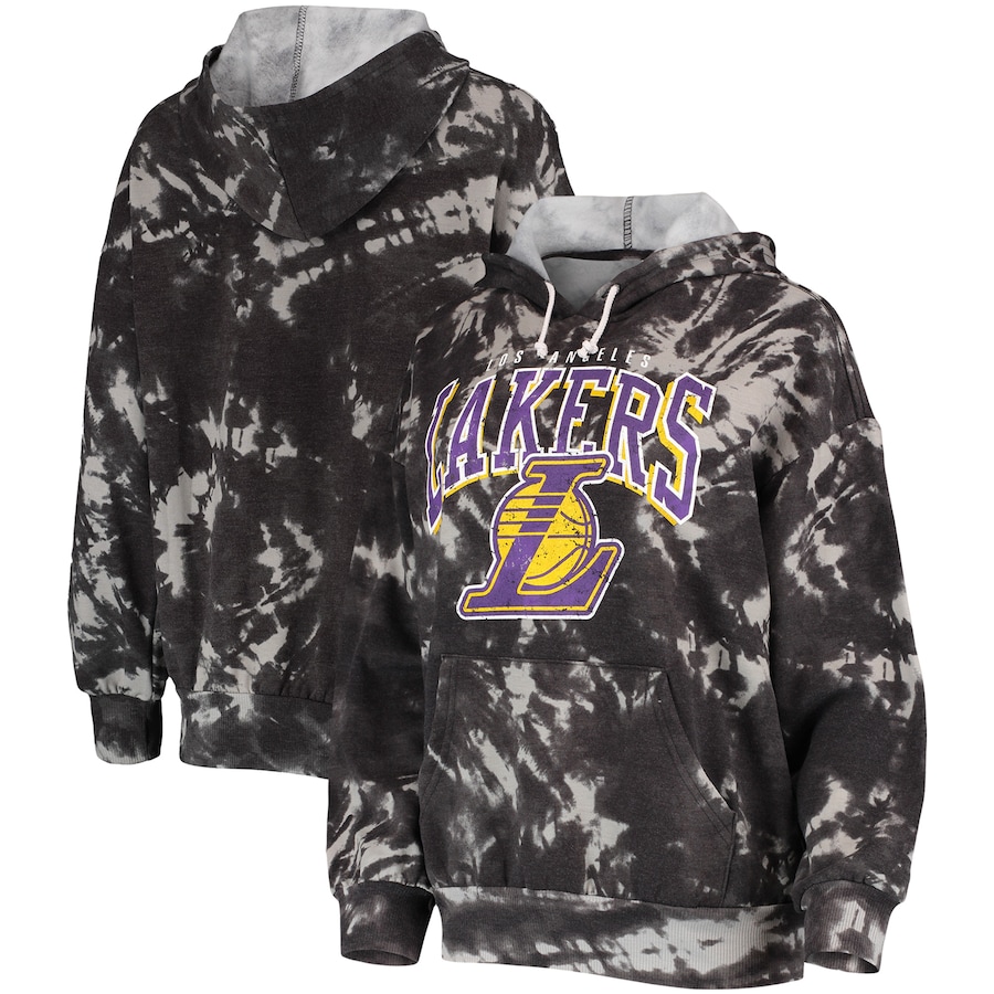 Women's Los Angeles Lakers Majestic Threads Black Burble Tie-Dye Tri-Blend Pullover Hoodie Women's Los Angeles Lakers Majestic Threads Black Burble Tie-Dye Tri-Blend Pullover Hoodie