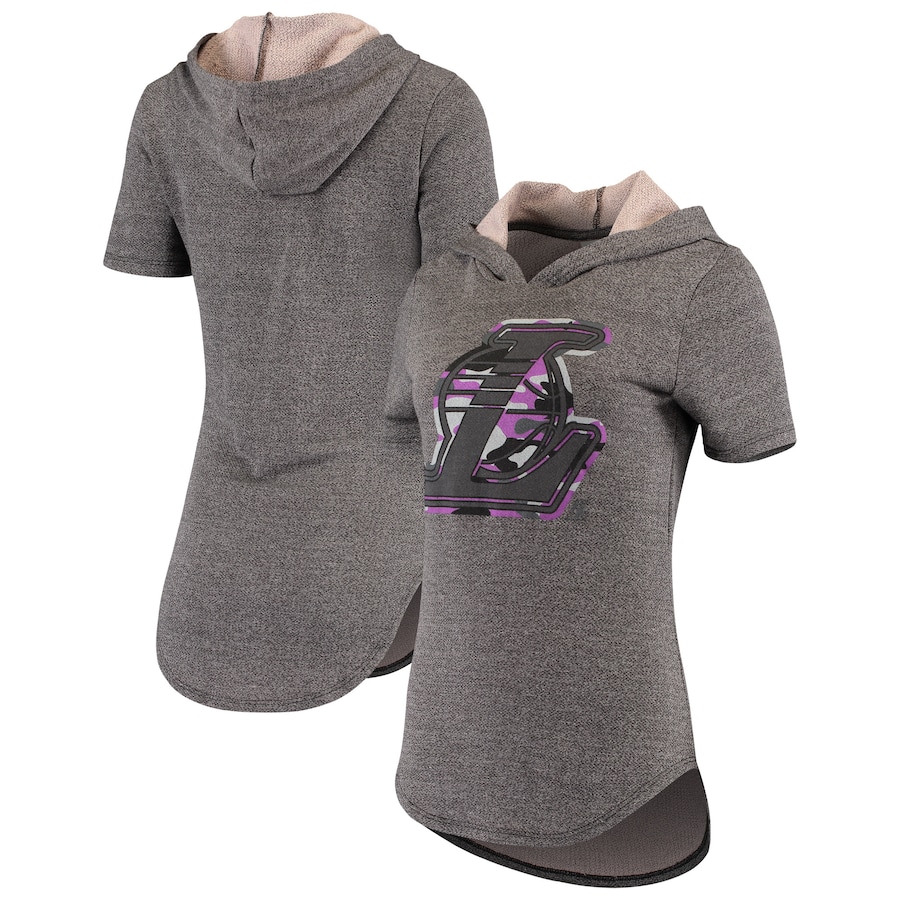 Women's Los Angeles Lakers Majestic Threads Heathered Black Camo Pop Tri-Blend Short Sleeve Pullover Hoodie Women's Los Angeles Lakers Majestic Threads Heathered Black Camo Pop Tri-Blend Short Sleeve Pullover Hoodie