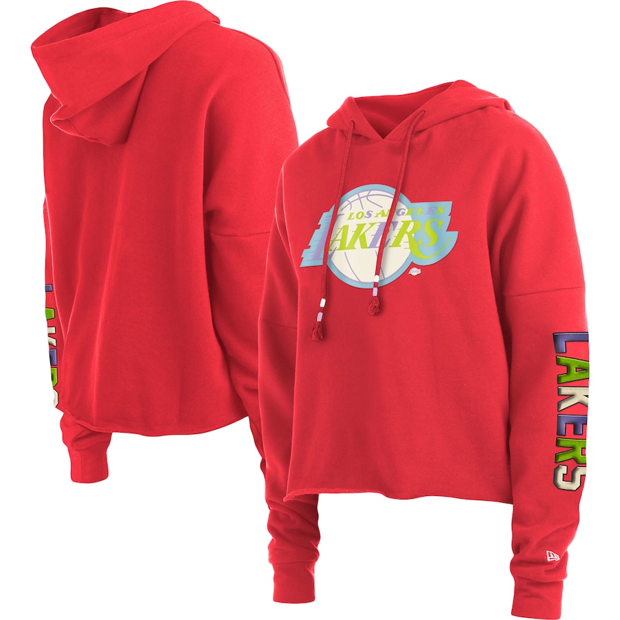 Women's Los Angeles Lakers New Era Red Color Pack Cropped Top Pullover Hoodie