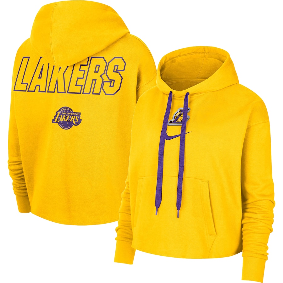 Women's Los Angeles Lakers NBA Gold Courtside Cropped Pullover Hoodie Women's Los Angeles Lakers NBA Gold Courtside Cropped Pullover Hoodie