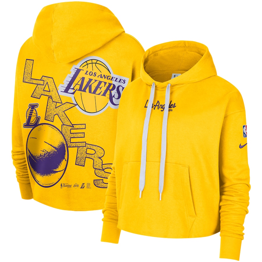 Women's Los Angeles Lakers NBA Gold Courtside Team Cropped Pullover Hoodie