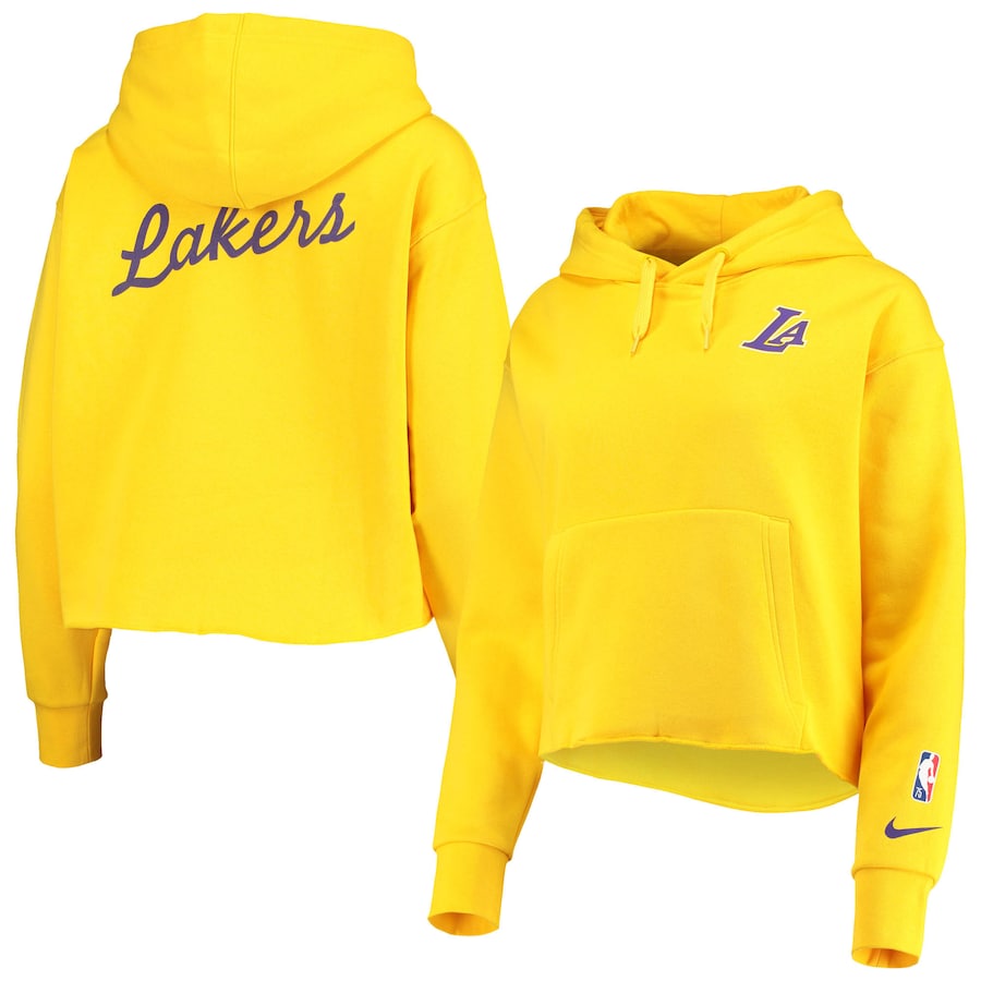 Women's Los Angeles Lakers NBA Gold Essential Pullover Cropped Hoodie Women's Los Angeles Lakers NBA Gold Essential Pullover Cropped Hoodie