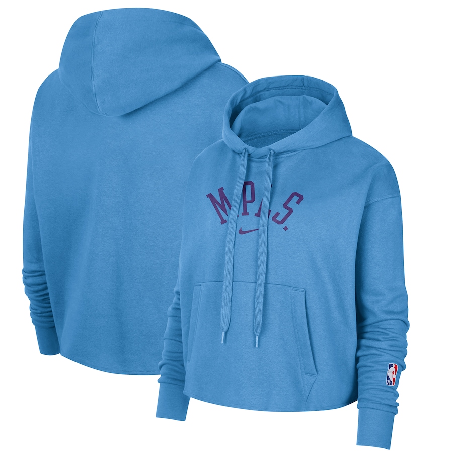 Women's Los Angeles Lakers NBA Powder Blue 2021/22 City Edition Essential Logo Cropped Pullover Hoodie Women's Los Angeles Lakers NBA Powder Blue 2021/22 City Edition Essential Logo Cropped Pullover Hoodie