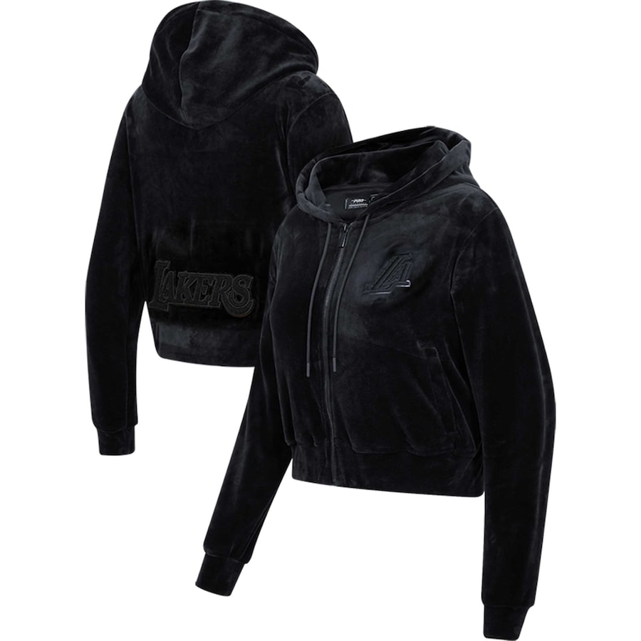 Women's Los Angeles Lakers Pro Standard Triple Black Velour Full-Zip Hoodie
