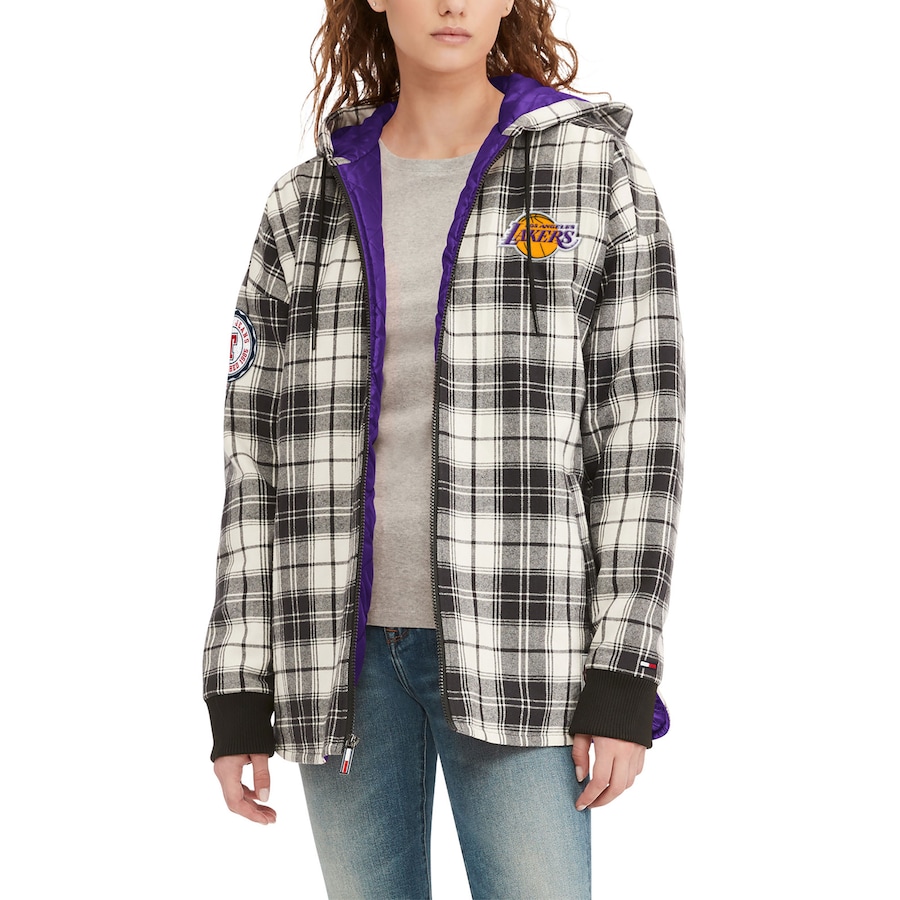 Women's Los Angeles Lakers Tommy Jeans Black/Cream Molly Flannel Full-Zip Hoodie