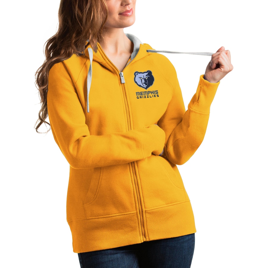 Women's Memphis Grizzlies Antigua Gold Victory Full-Zip Hoodie Women's Memphis Grizzlies Antigua Gold Victory Full-Zip Hoodie