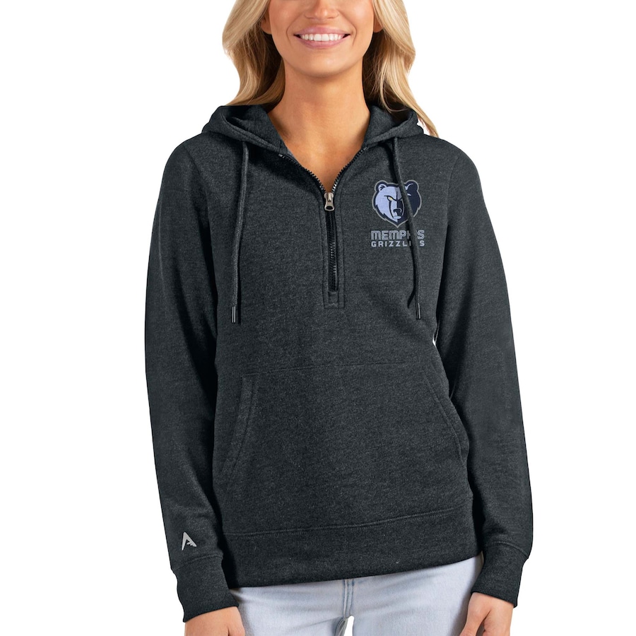 Women's Memphis Grizzlies Antigua Heathered Charcoal Action Half-Zip Pullover Hoodie Women's Memphis Grizzlies Antigua Heathered Charcoal Action Half-Zip Pullover Hoodie