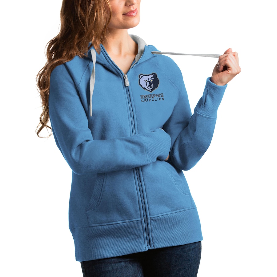 Women's Memphis Grizzlies Antigua Light Blue Victory Full-Zip Hoodie Women's Memphis Grizzlies Antigua Light Blue Victory Full-Zip Hoodie
