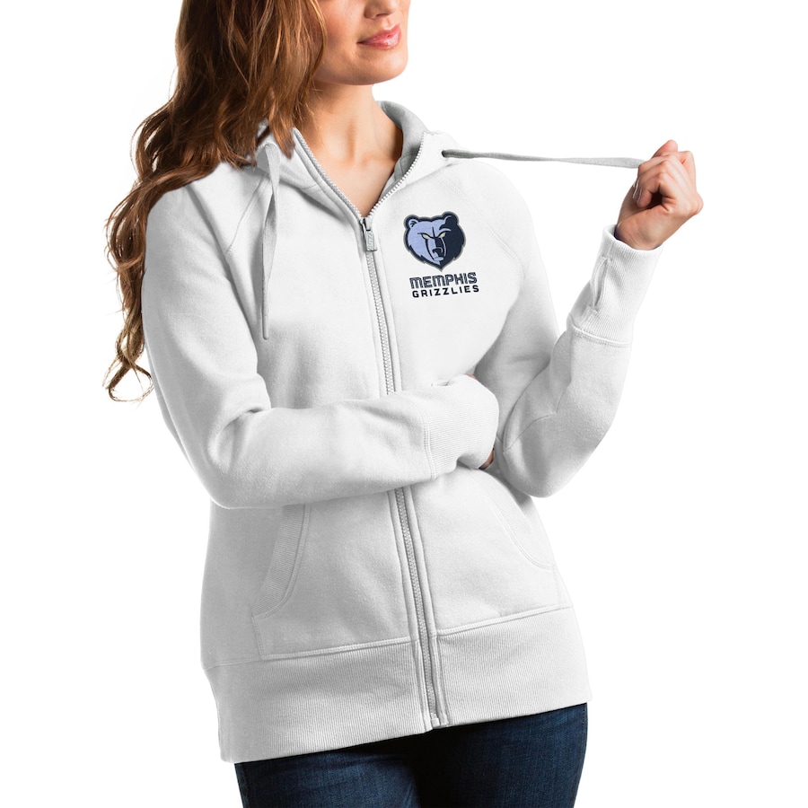 Women's Memphis Grizzlies Antigua White Victory Full-Zip Hoodie