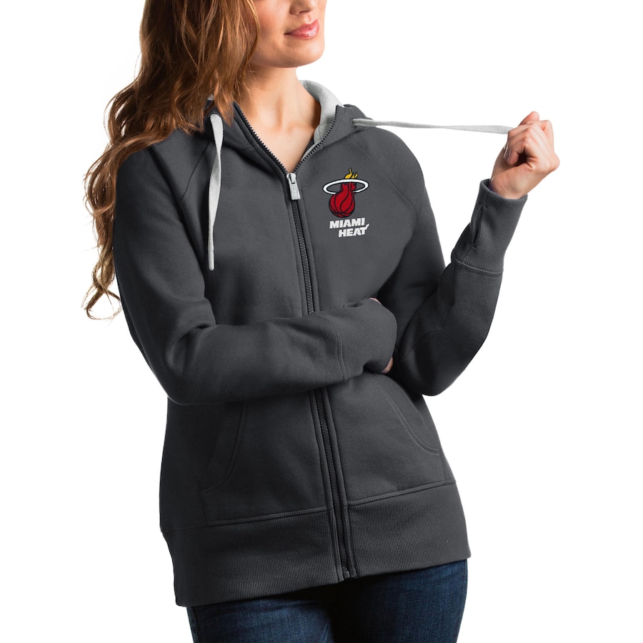 Women's Miami Heat Antigua Charcoal Victory Full-Zip Hoodie