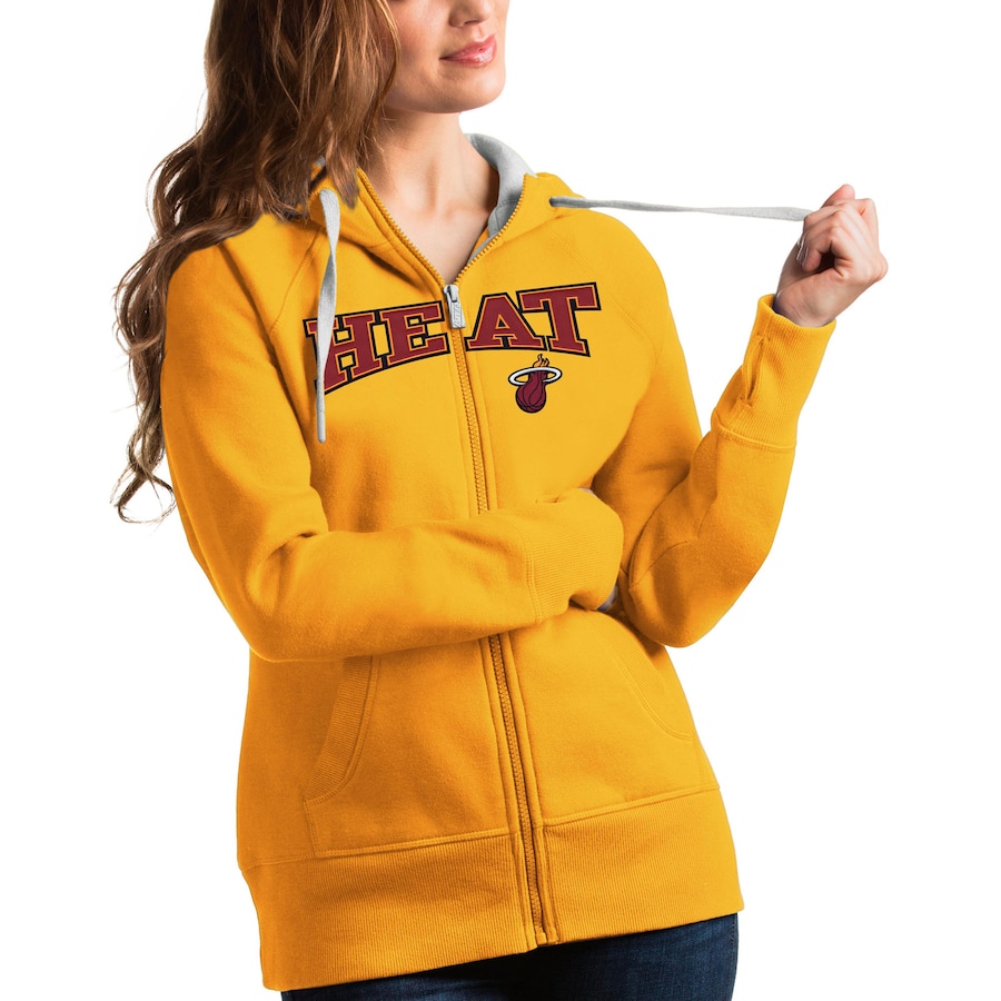 Women's Miami Heat Antigua Gold Team Victory Full-Zip Hoodie Women's Miami Heat Antigua Gold Team Victory Full-Zip Hoodie