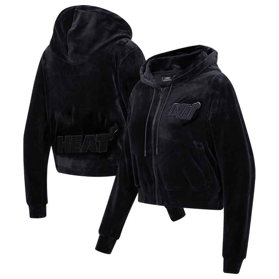 Women's Miami Heat Pro Standard Triple Black Velour Full-Zip Hoodie