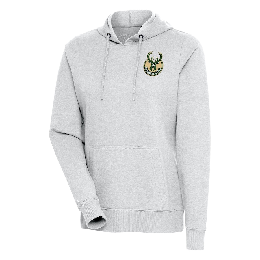 Women's Milwaukee Bucks Antigua Heather Gray Action Pullover Hoodie Women's Milwaukee Bucks Antigua Heather Gray Action Pullover Hoodie
