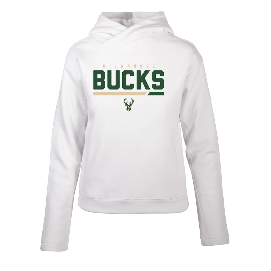 Women's Milwaukee Bucks Levelwear White Evian Cut Off Pullover Hoodie Women's Milwaukee Bucks Levelwear White Evian Cut Off Pullover Hoodie