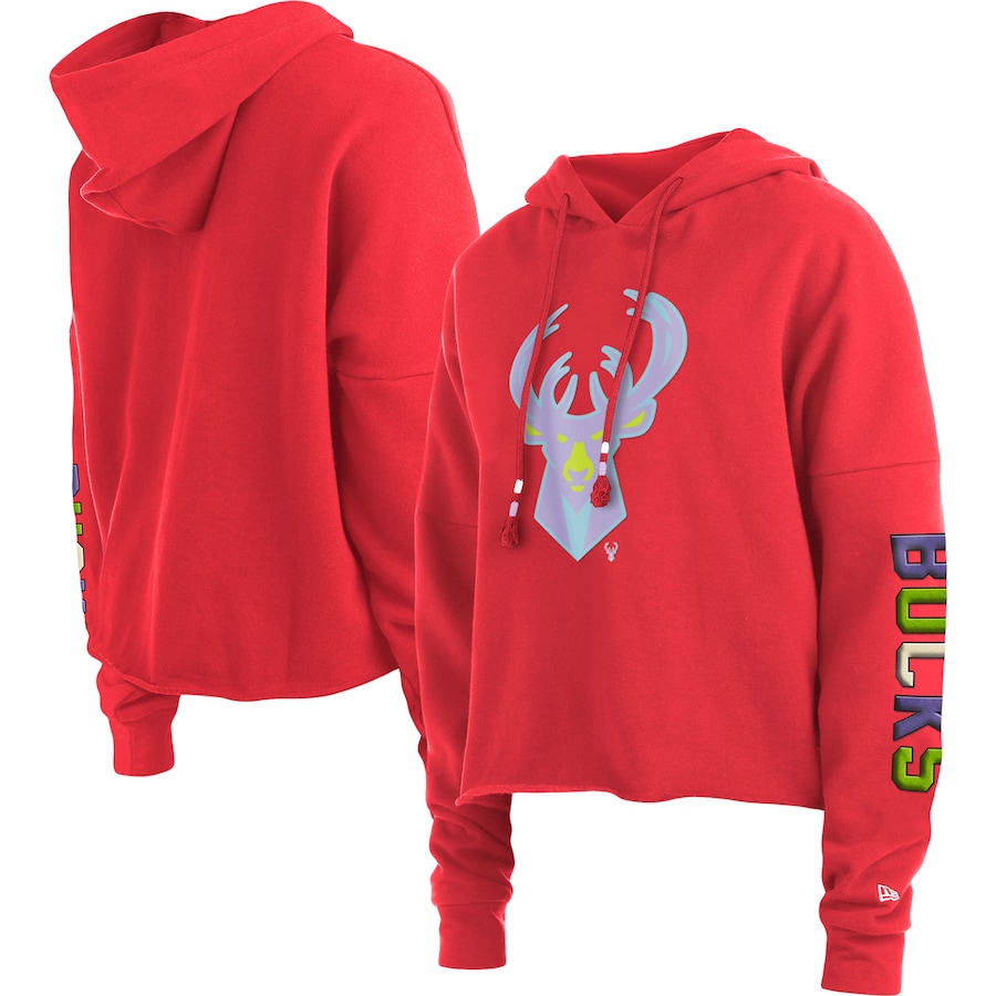Women's Milwaukee Bucks New Era Red Color Pack Cropped Top Pullover Hoodie Women's Milwaukee Bucks New Era Red Color Pack Cropped Top Pullover Hoodie