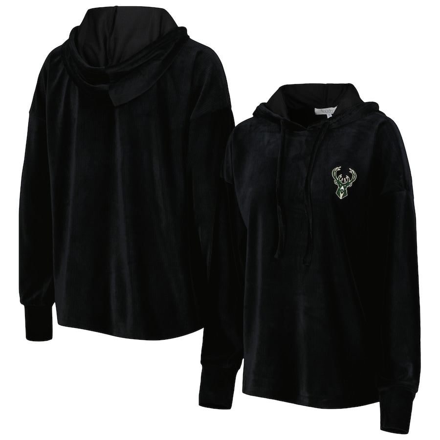 Women's Milwaukee Bucks Touch Black End Line Velour Pullover Hoodie Women's Milwaukee Bucks Touch Black End Line Velour Pullover Hoodie