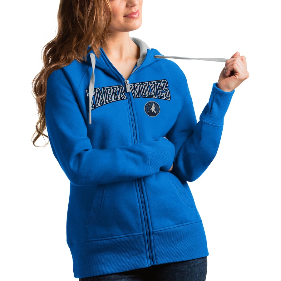 Women's Minnesota Timberwolves Antigua Blue Team Victory Full-Zip Hoodie