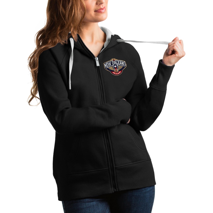 Women's New Orleans Pelicans Antigua Black Victory Full-Zip Hoodie