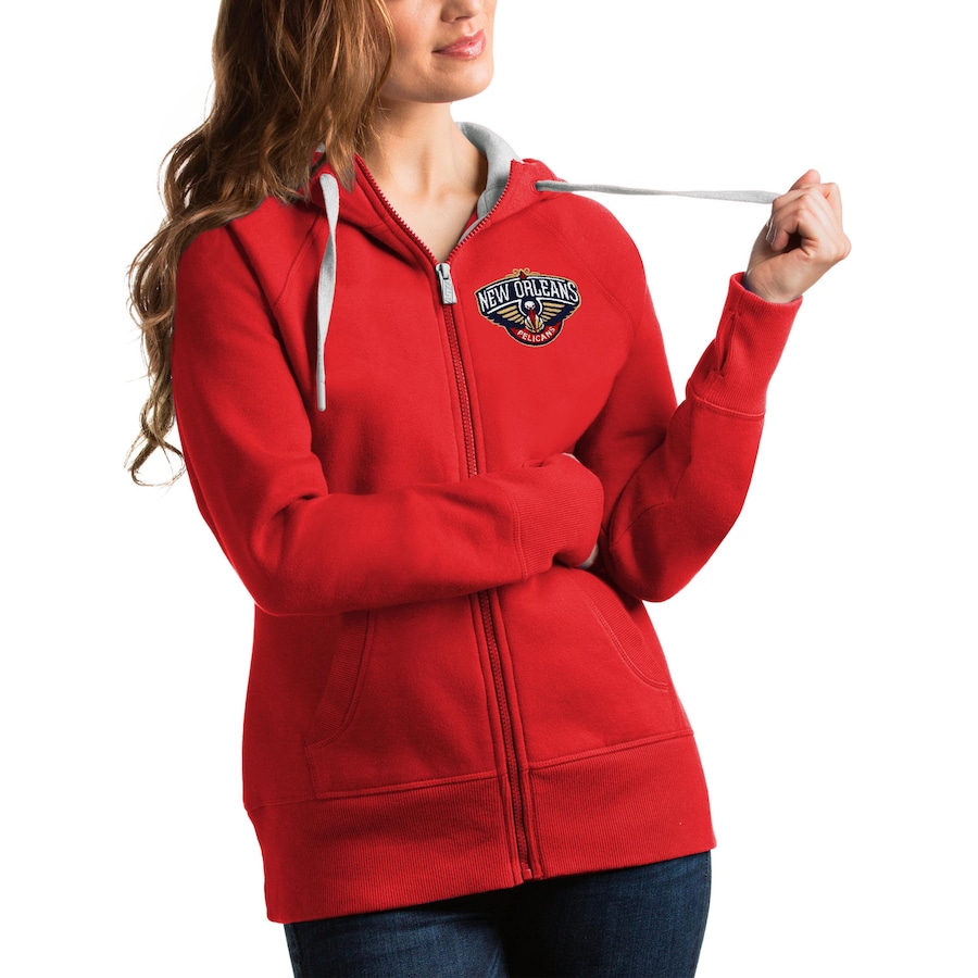Women's New Orleans Pelicans Antigua Red Victory Full-Zip Hoodie