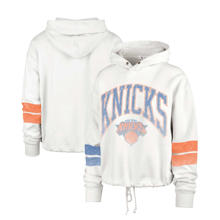 Women's New York Knicks 47 Cream Emerson Stripe Cropped Pullover Hoodie Women's New York Knicks 47 Cream Emerson Stripe Cropped Pullover Hoodie