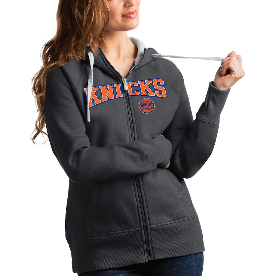 Women's New York Knicks Antigua Charcoal Team Victory Full-Zip Hoodie Women's New York Knicks Antigua Charcoal Team Victory Full-Zip Hoodie